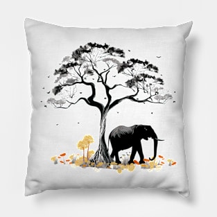 Elephant with african mimosa tree Pillow