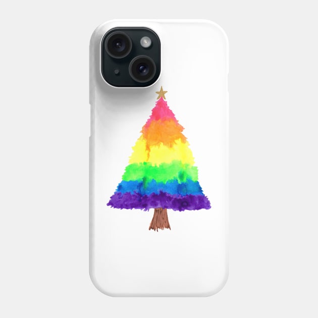 Rainbow Watercolor Christmas Tree Phone Case by DaydreamerAlley