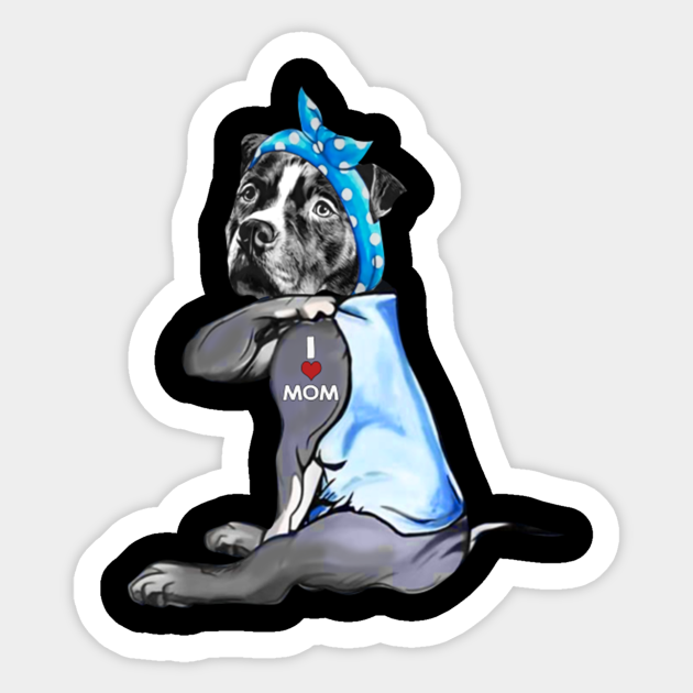 funny dog pitbull i love mom tattoo gift tank top