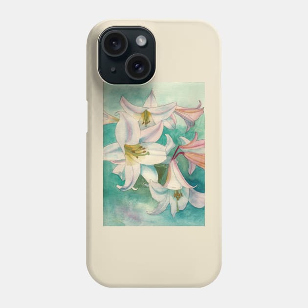 Pale pink lilies watercolour painting Phone Case by esvb