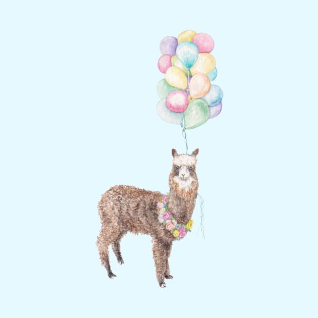 Llama alpaca boho flower garland balloon illustration by wanderinglaur