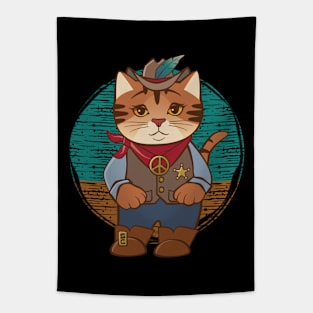 Old West Peaceful Cowgirl Sheriff Cat Tapestry