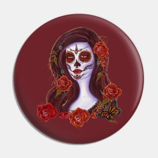 Autumn Rose day of the dead art by Renee Lavoie Pin