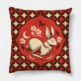 Vintage Bunny Rabbit Retro Botanical Floral Pillow