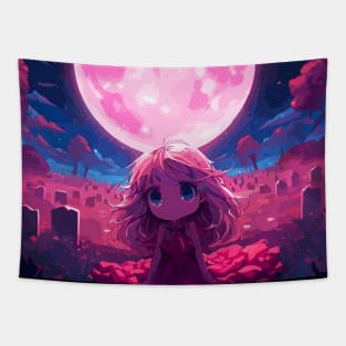 Waiting in the pink full moon Tapestry