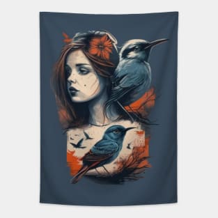 Girl and birds Tapestry