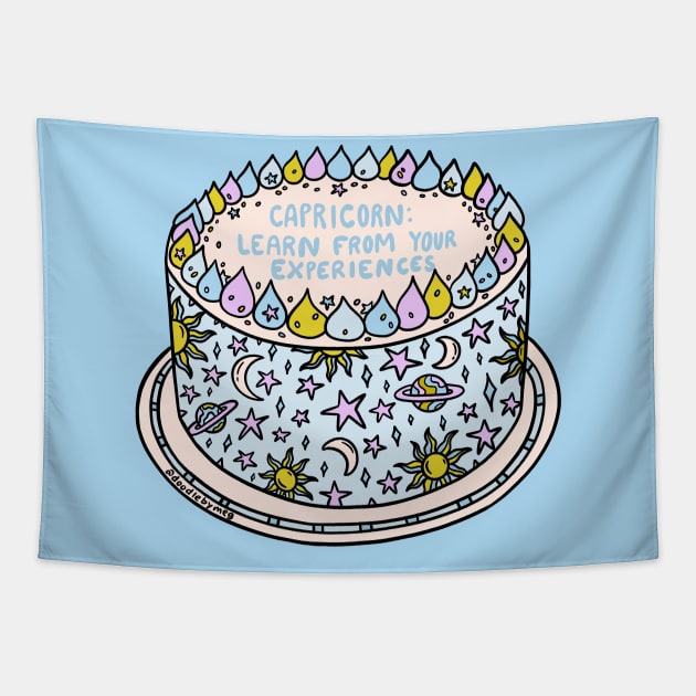 Capricorn Cake Tapestry by Doodle by Meg