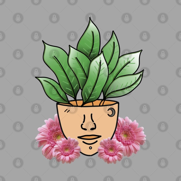 Dumb Cane Tropical House Plant with Pink Gerber Daisys by Tenpmcreations