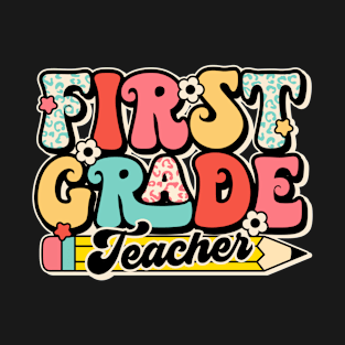 Retro First Grade Teacher Flower Back To School For Boys Girl T-Shirt