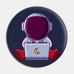 Cute Astronaut Working with Laptop Cartoon Pin