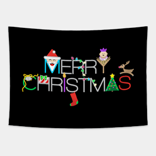 Decorated Merry Christmas Typography Tapestry