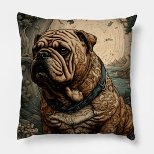 Bulldog Ninja - Traditional Japanese Ukiyoe Painting Pillow