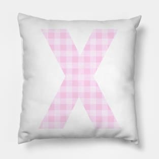 Pink Letter X in Plaid Pattern Background. Pillow