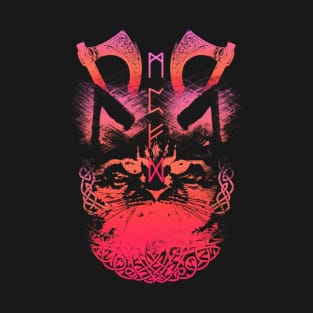 Abstract Cat in Viking Style - Pink/Red T-Shirt