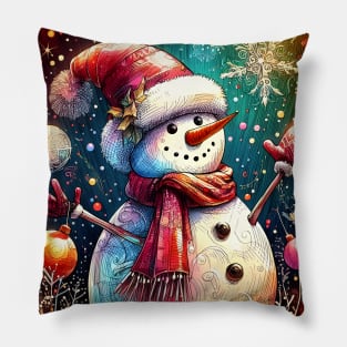 Discover Frosty's Wonderland: Whimsical Christmas Art Featuring Frosty the Snowman for a Joyful Holiday Experience! Pillow