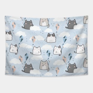 Seamless Pattern Kite Cute Kawaii Cats Tapestry