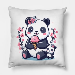 Pandas family eating ice cream Pillow