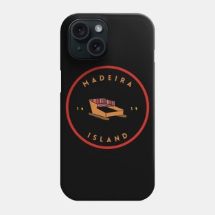 Madeira Island 1419 logo with the traditional toboggan ride/carro de cesto in colour Phone Case