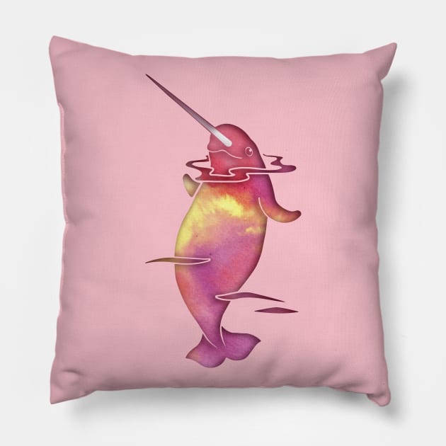 Peach Sea Narwhal Pillow by ferinefire