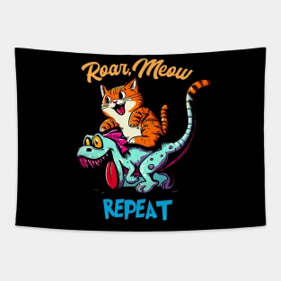 T Rex Dinosaur Riding Cat Tapestry