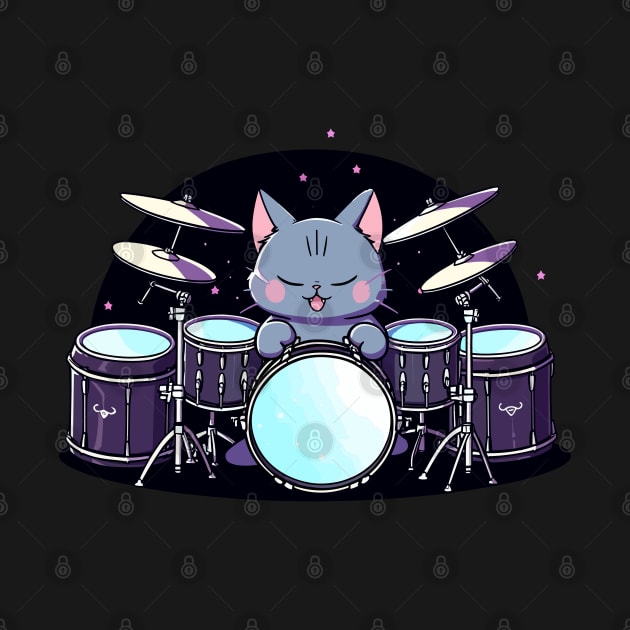 Retro 90s Cat Playing Drums Gifts Drummer Concert Drums by KsuAnn