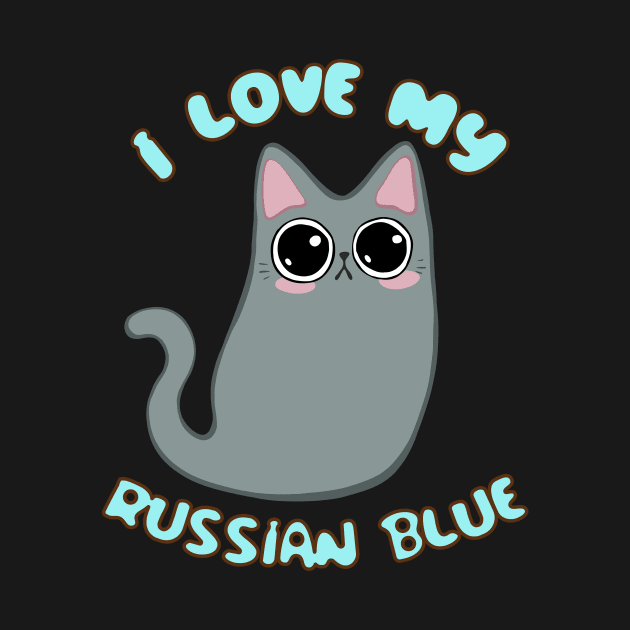 I Love My Russian Blue Cat Grey Gray Kitty Kawaii Chibi cute by BluVelvet