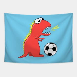 Cartoon Dinosaur Playing Soccer Tapestry