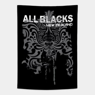 All Blacks Rugby New Zealand Grey Maori Tattoo Warrior Mask Tapestry