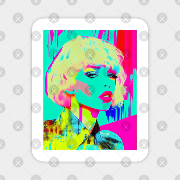 Colorful pop art style woman portrait Magnet by loucaski