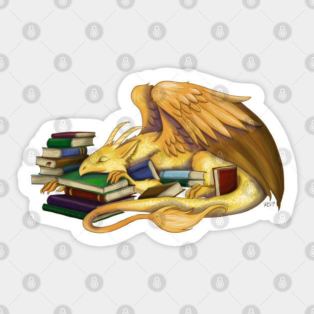 Sleepy Book Dragon - Dragon - Sticker