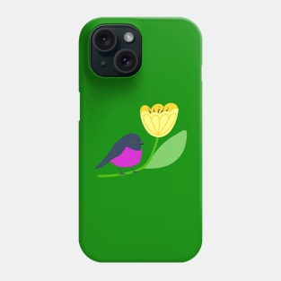 Pink robin on a yellow tulip Phone Case