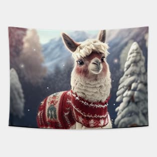 Cute Christmas Llama Tapestry