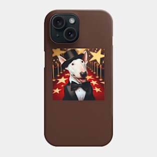 Happy bull terrier wearing tuxedo and hat in front of stars Phone Case