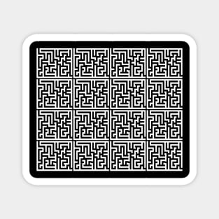 White Ink Labyrinth Outlined in Black Ink Magnet