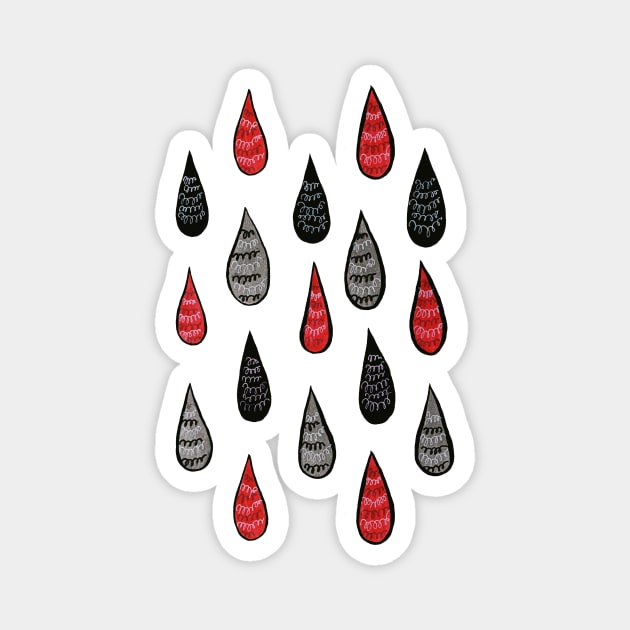Weird Rain Drops Ink Pattern In Red Black Grey Magnet by Boriana Giormova