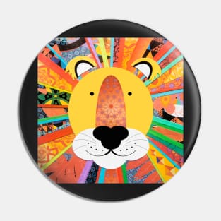 Rainbow lion collage Pin