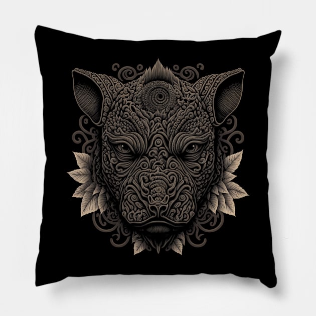 rhinoceros decorated with Javanese ornaments Pillow by gblackid