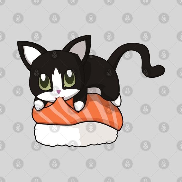 Tuxedo Cat Salmon Sushi by Myanko