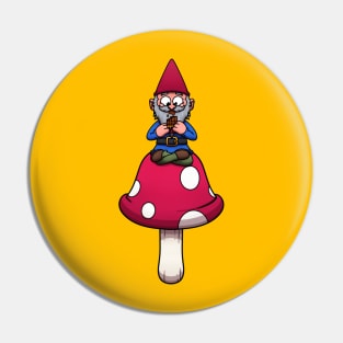 Cute Garden Gnome Eating Chocolate On Mushroom Pin