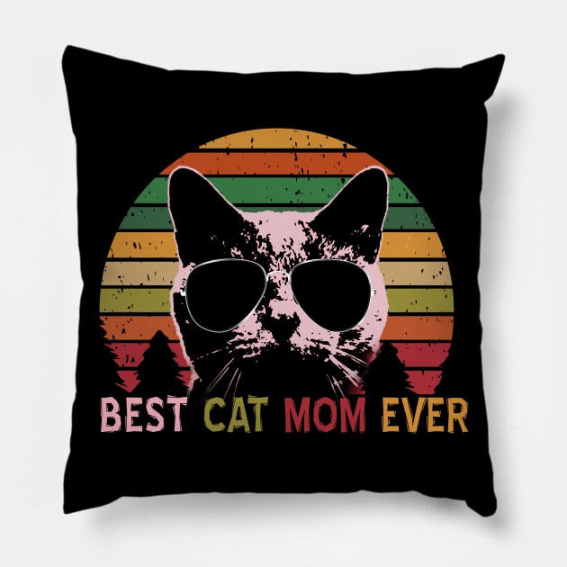 Best Cat MOM Ever - Vintage Retro Cat MOM Gift Pillow by Rosomyat