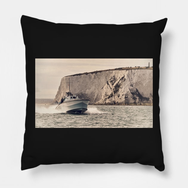 Motor Gun Boat at Speed off the Isle of Wight Pillow by richard49