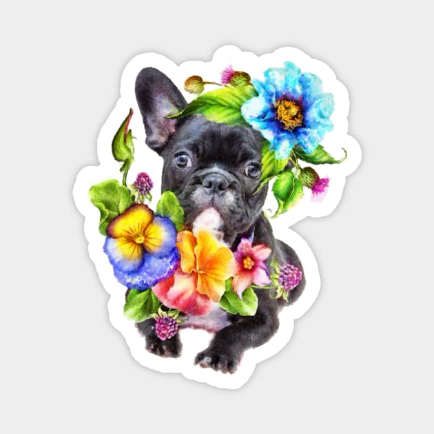 Cute Flowery Puppy Magnet by ArtDreamStudio