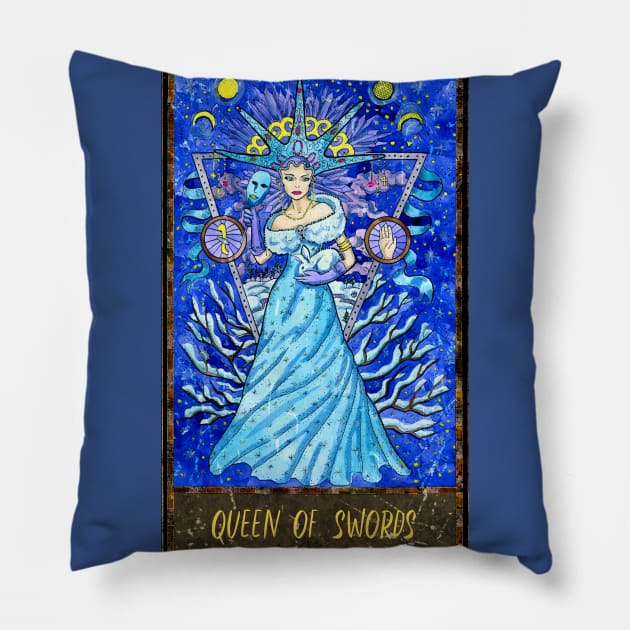 Queen Of Swords. Magic Gate Tarot Card Design. Pillow by Mystic Arts