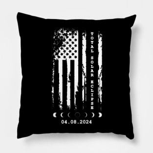 Total Solar Eclipse American Flag Distressed Pillow