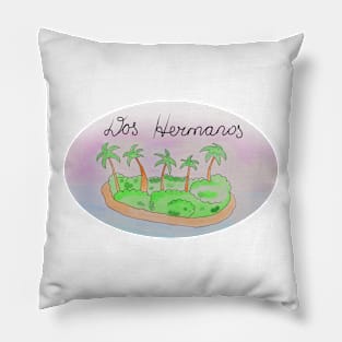 Dos Hermanos watercolor Island travel, beach, sea and palm trees. Holidays and vacation, summer and relaxation Pillow
