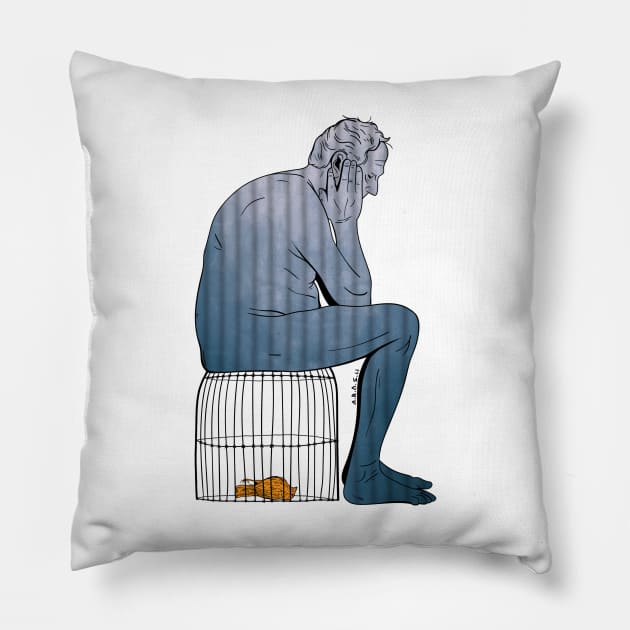 The old man and the cage Pillow by Arash Shayesteh