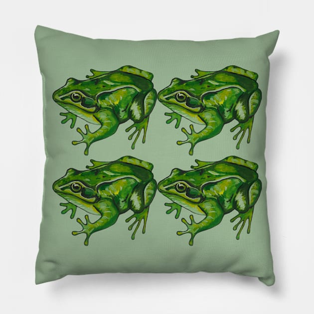 Four green tropical frogs Pillow by deadblackpony