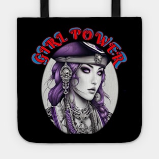 Girl power, purple pirate ship female captain Tote