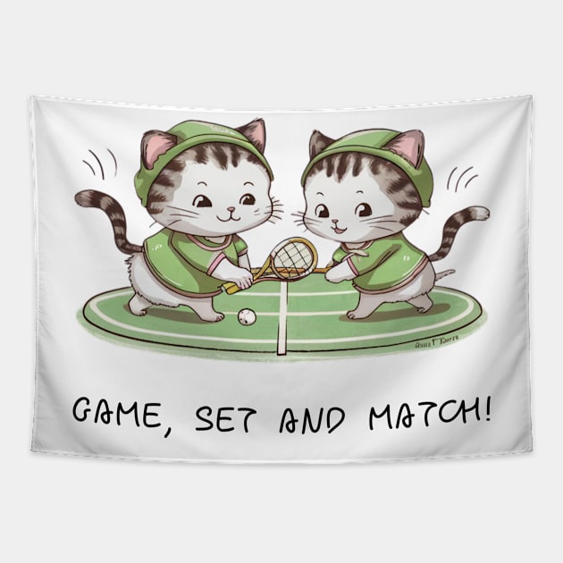 Two cute cats playing tennis Tapestry by CocoPlageStore