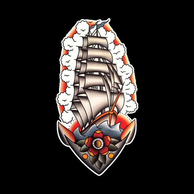 Ship with Clouds Tattoo Design by forevertruetattoo